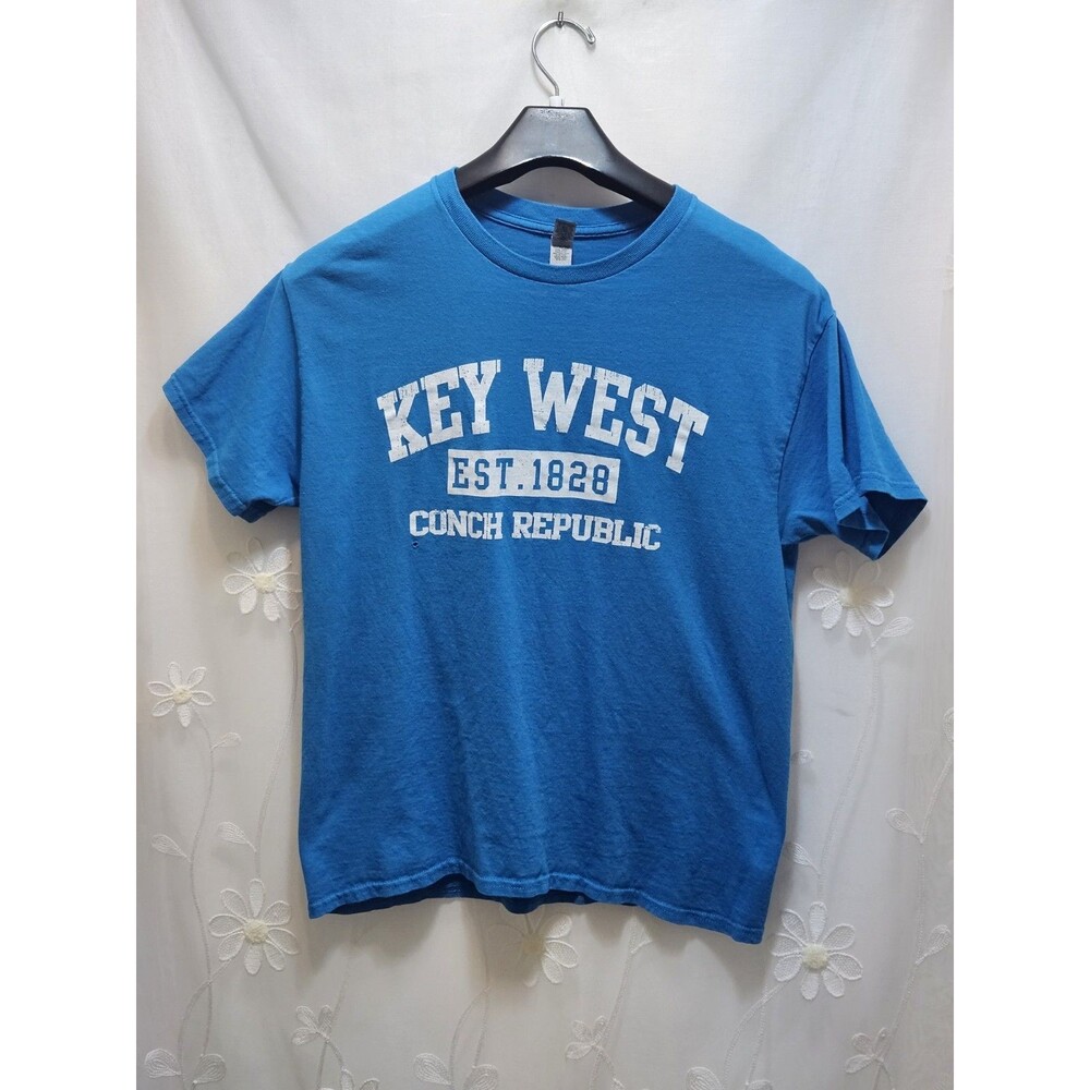Gildan Womens Large Blue Top Key West Florida Paradise Vacation Conch Republic